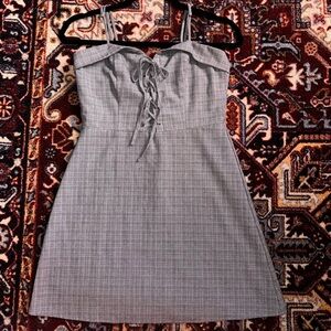 Gray Plaid Lace-Up Dress